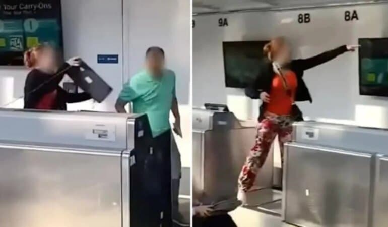 Uçağını kaçırdığı için öfkelenen kadın yolcu, havaalanı çalışanlarına bilgisayar monitörü fırlattı