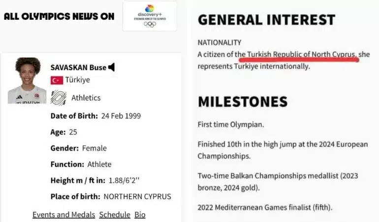 Paris Olimpiyatları’nın resmi sitesinde Buse Savaşkan, KKTC vatandaşı olarak yer aldı