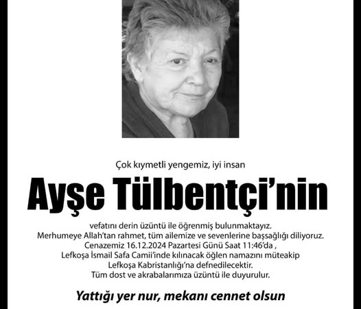 Özkan Tülbentçi’nin eşi Ayşe Tülbentçi Hayatını kaybetti. Tüm aileye başsağlığı dileriz.