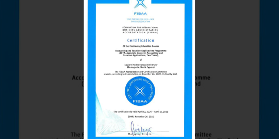 DAÜ MUHASEBE VE VERGİ UYGULAMALARI PROGRAMLARINA FIBAA’DAN AKREDİTASYON