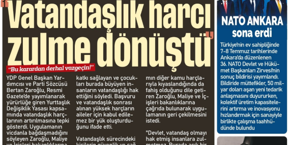 9 TEMMUZ 2026 PERŞEMBE – GAZETE MANŞETİMİZ