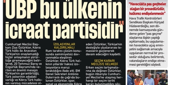CUMA – GAZETE MANŞETİMİZ
