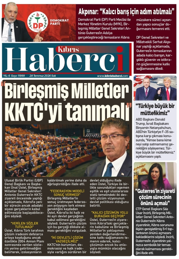 28 TEMMUZ 2026 SALI – GAZETE MANŞETİMİZ