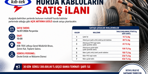 KIB-TEK Hurda Kablo Satışı İçin Açık Artırmaya Çıkıyor
