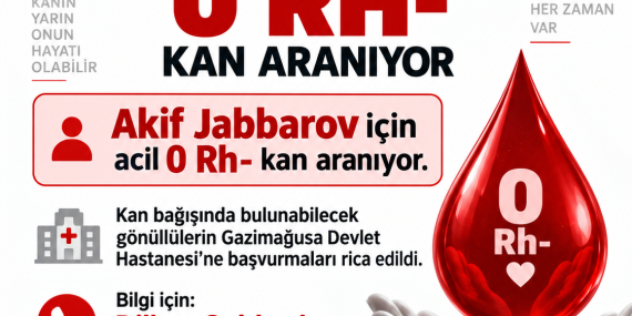 GAZİMAĞUSA DEVLET HASTANESİ’NDE ACİL 0 RH- KAN ARANIYOR